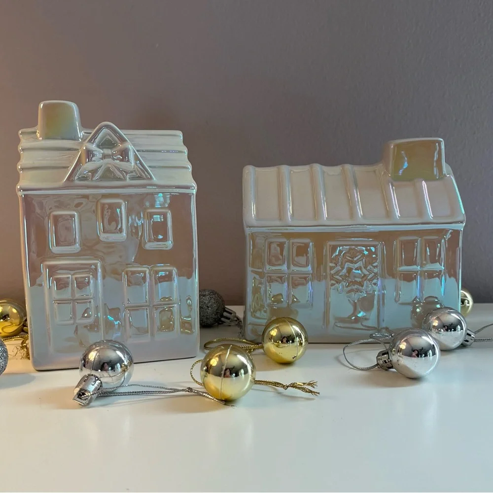Target Bullseye Holiday Iridescent Houses - set of 2 - Christmas Village Scene